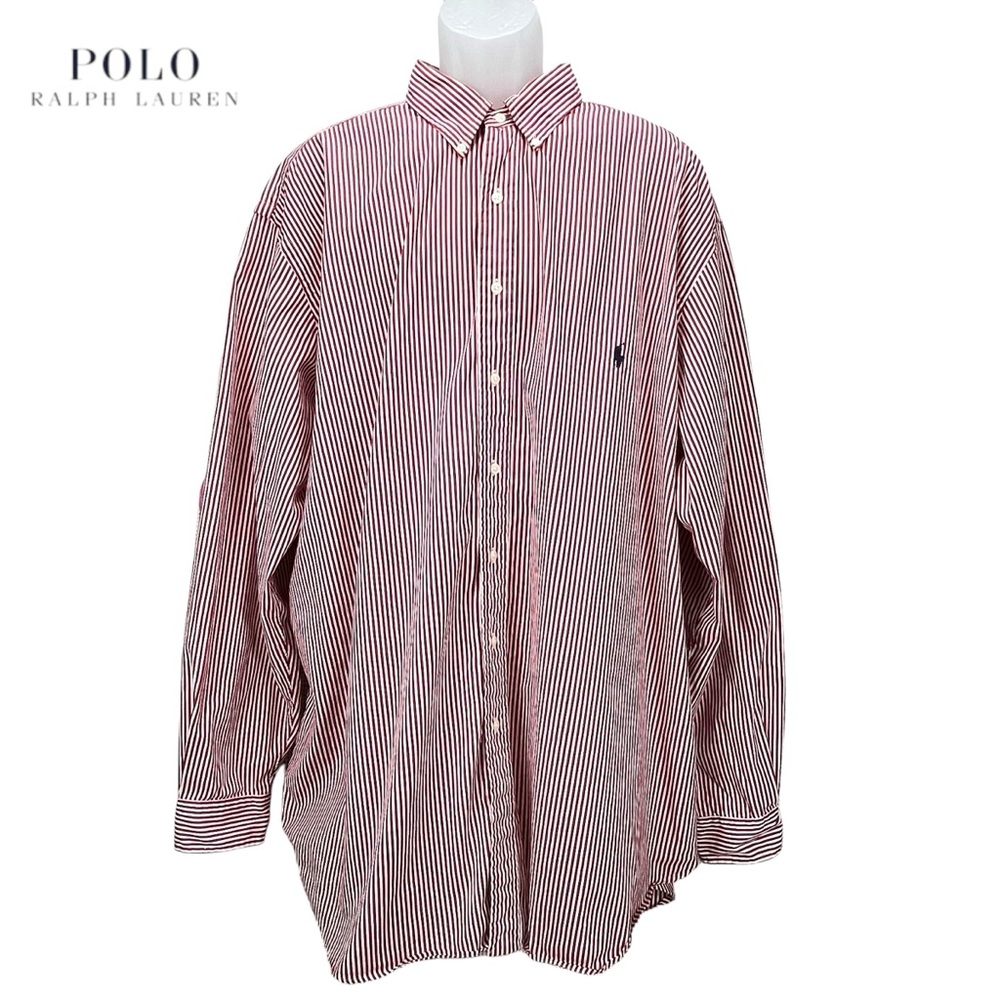 Polo by‎ Ralph Lauren Men's 3XLT Red/White Striped Classic Fit Long Sleeve Shirt